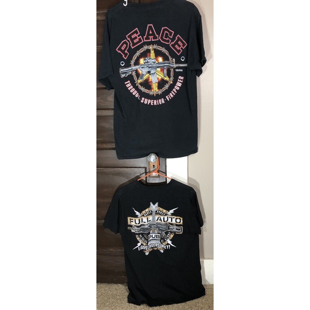 7.62 Designs Lot Of 2 Tshirts PEACE THROUGH.. & Leadslingers Only! Size Large